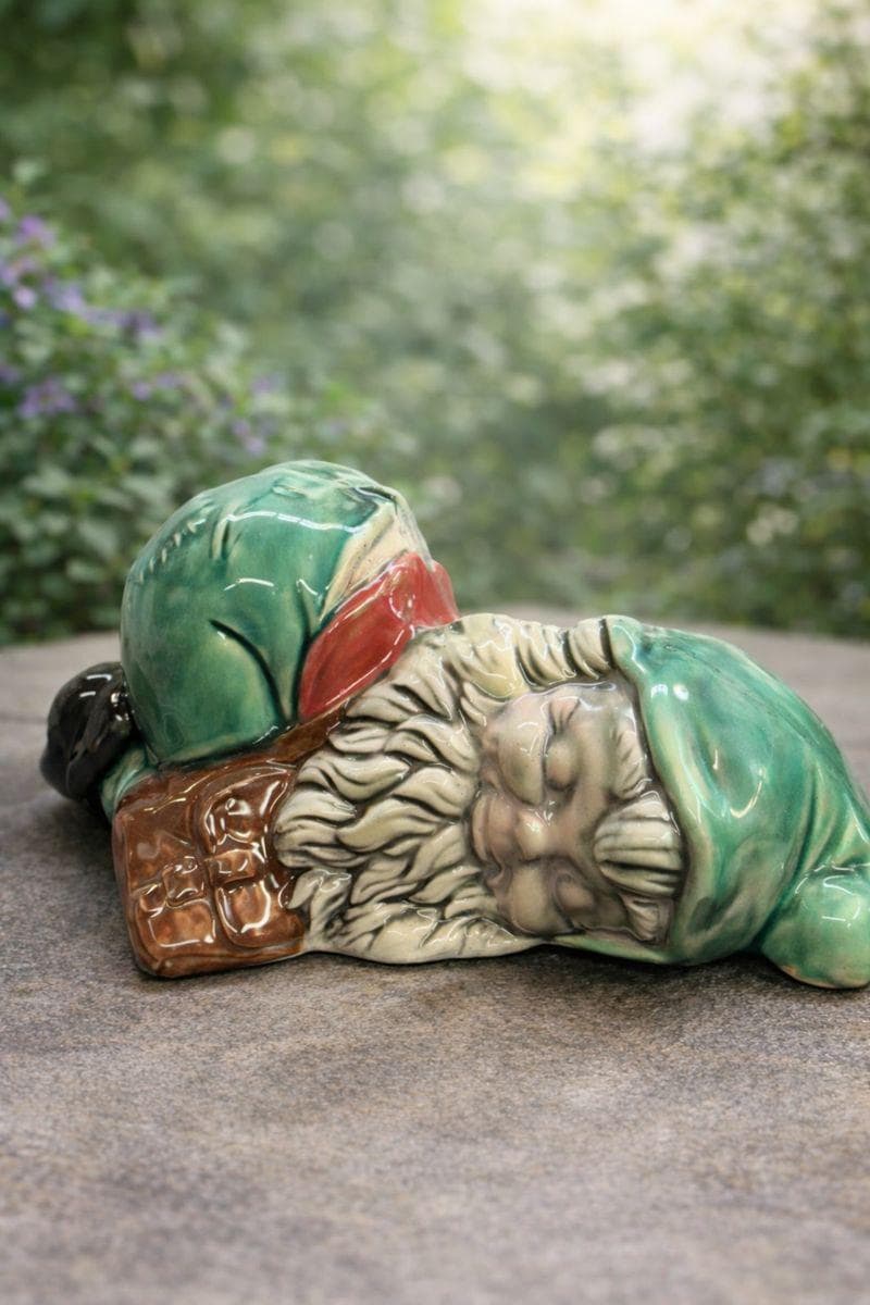 Sleeping Gnome Figurine – Hand Glazed Earthenware Shelf Decor