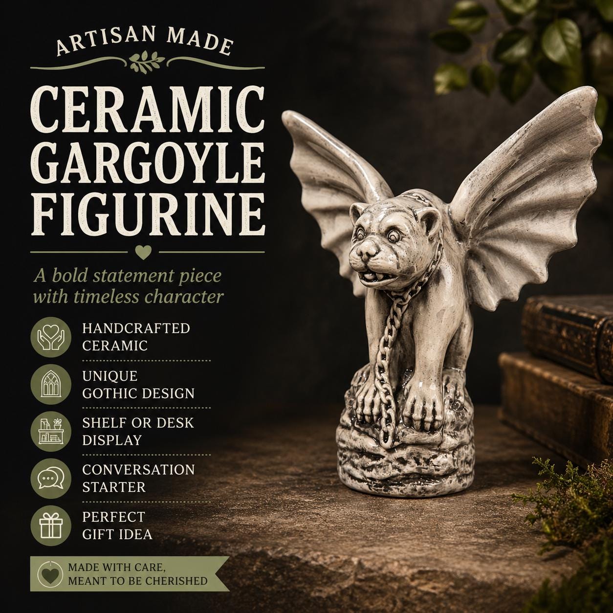 Winged Gargoyle Statue Gift – Gothic Ceramic Decor