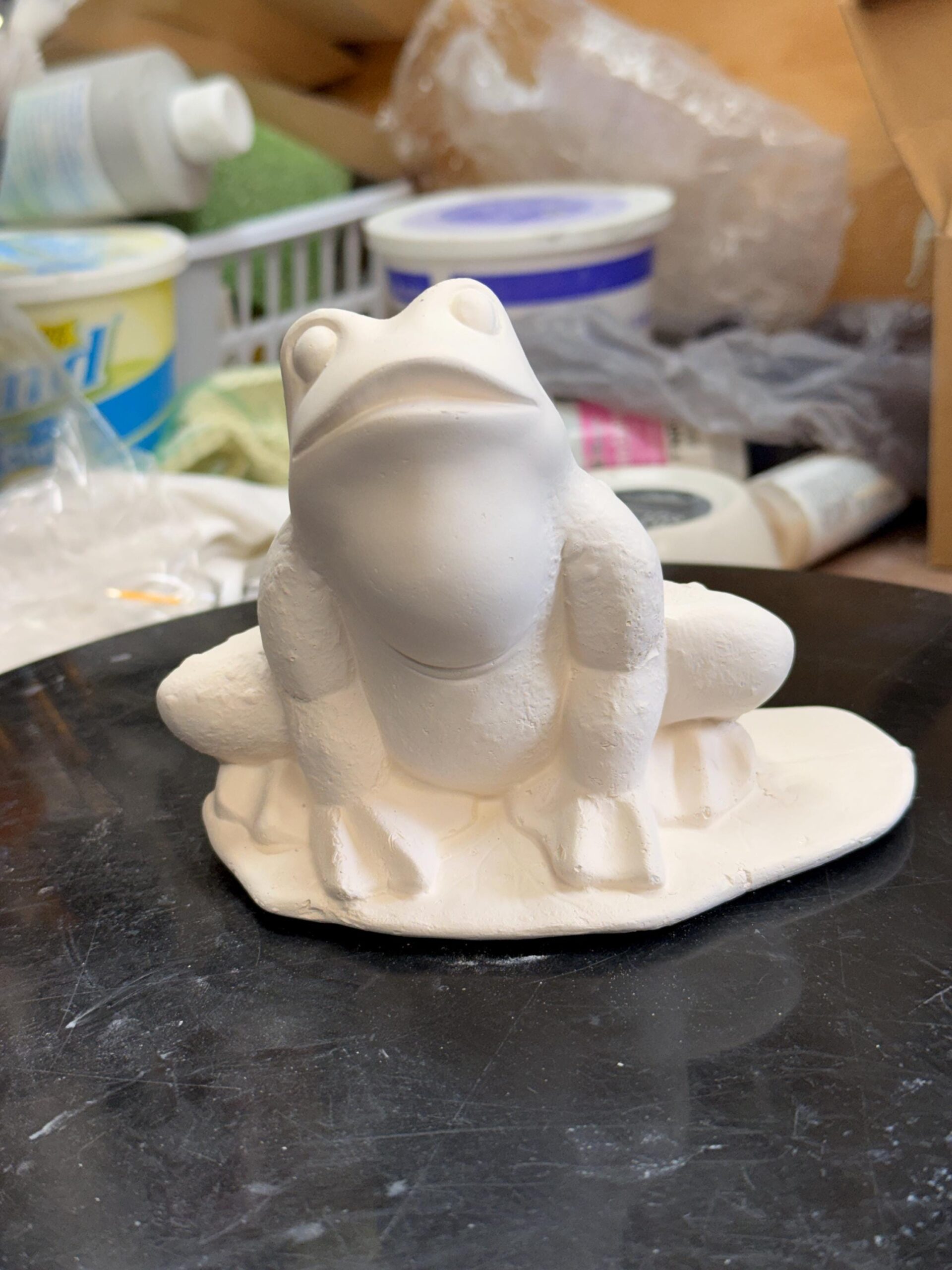 Bisque Frog Figurine, Unpainted Ceramic 3.5–4 Inch Paint-Your-Own Craft Supply