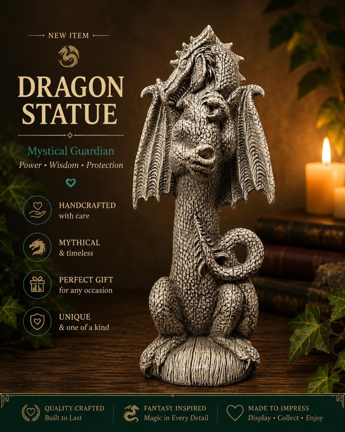 Dragon Statue Gift – Handmade Ceramic Fantasy Decor