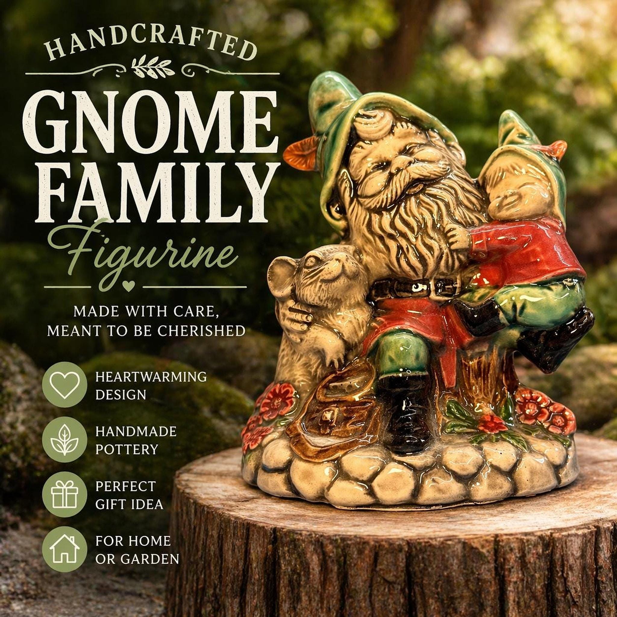 Father Gnome Figurine – Handmade Ceramic Family Decor