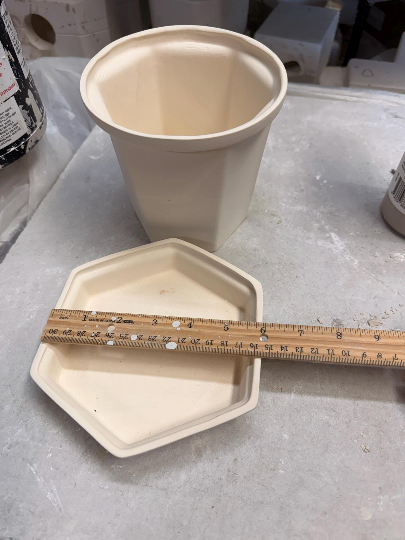 Ceramic Bisque Hexagonal Planter with Tray, Ready to Paint, Unpainted Ceramic