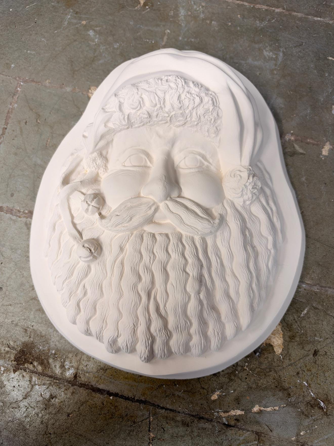 Santa Face Wall Plaque Ceramic Bisque - Ready to Paint Christmas Relief Plaque, Paint Your Own Santa Wall Decor, Unpainted Ceramic